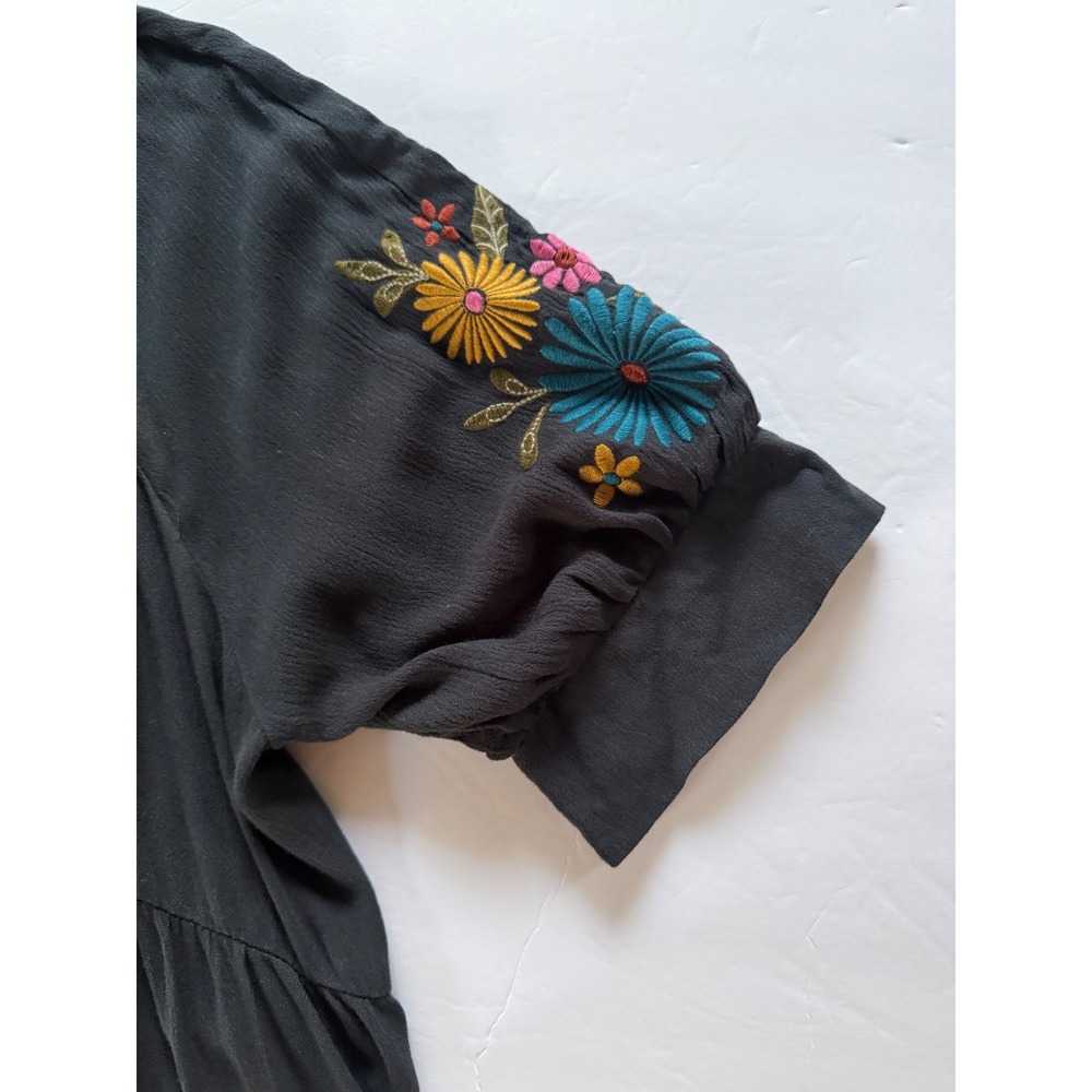 Natural Life Women Grey Boho Floral Embroidered Tiered Maxi Prairie Dress Size S - Picture 8 of 11